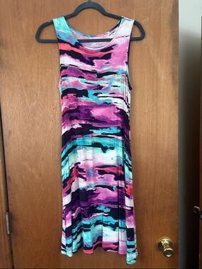 Apt. 9 Sleeveless Midi Dress in Teal, Purple & Pink Abstract Print